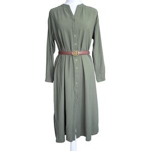 Banana Republic Button-Down Long Sleeve Maxi Dress in Olive Green XS Tall